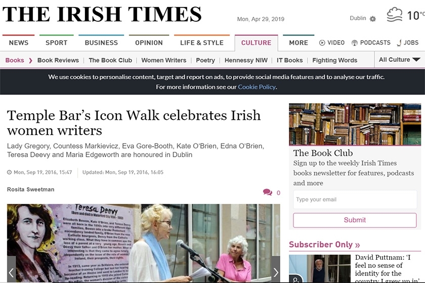 THE IRISH TIMES - Temple Bar’s Icon Walk celebrates Irish female writers.
