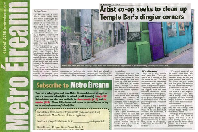 METRO EIREANN article - &quot;Artist co-op seeks to clean up Temple Bar&#039;s dingier corners&quot;