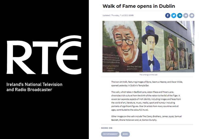 RTE - The Icon Art Walk, featuring images of Seamus Heaney and Oscar Wilde, opened yesterday in Dublin&#039;s Temple Bar.